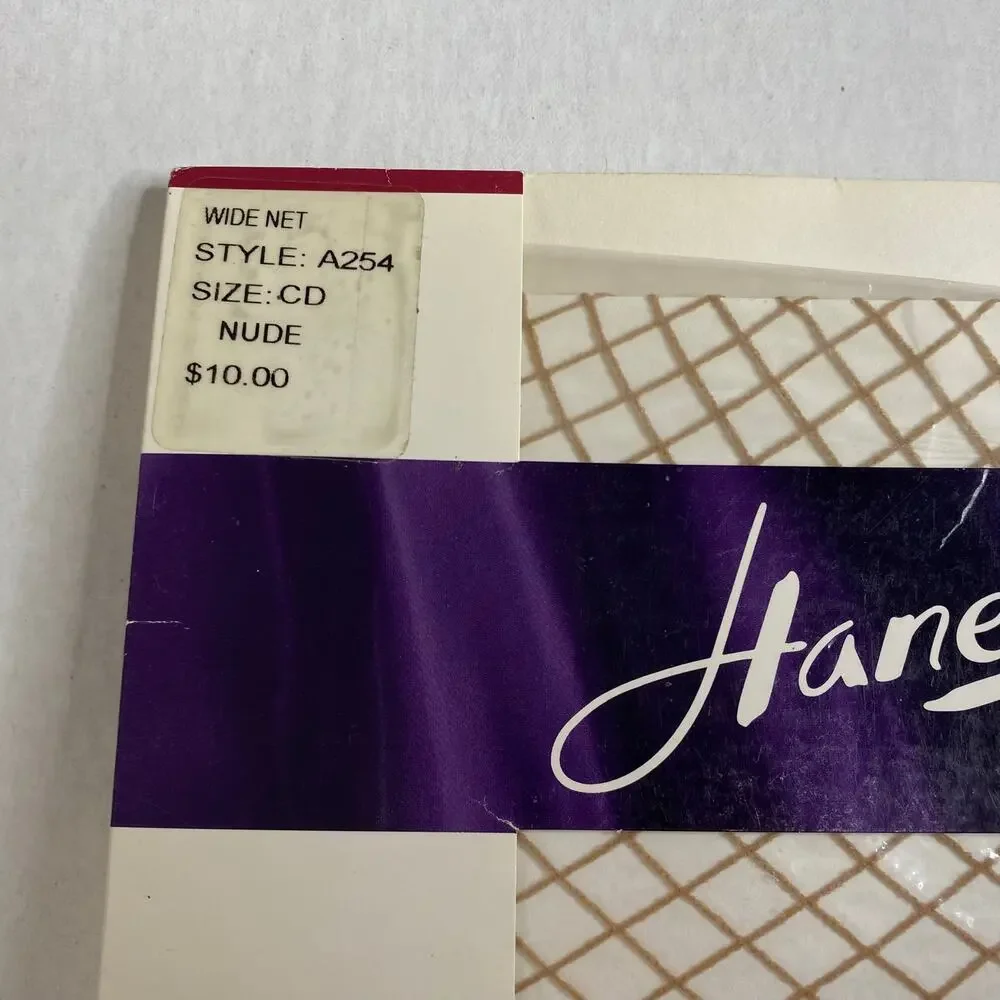 Hanes Wide Net Tights Nude Fishnet Stockings 2004 Size CD Goth Boho Y2K Vintage
